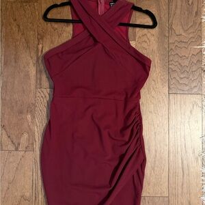 SHEIN Deep Red sleeveless crisscross top dress. Dress has ruching on side.